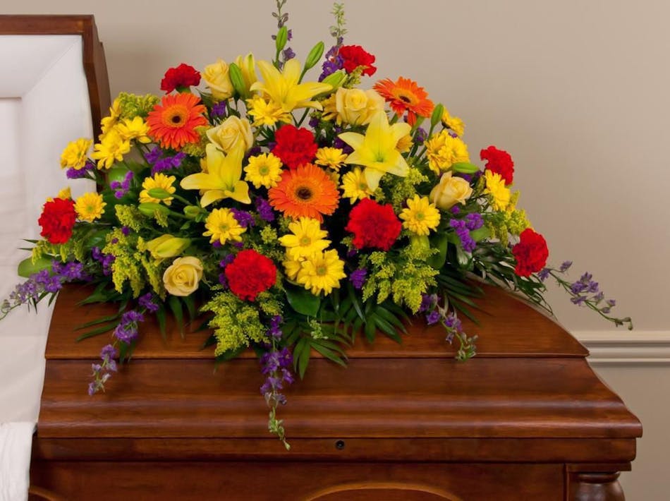 Mixed Bold Spring Colors Casket Spray - Same Day Louisville Ky Flower 