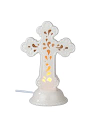 Lighted White Ceramic Cross