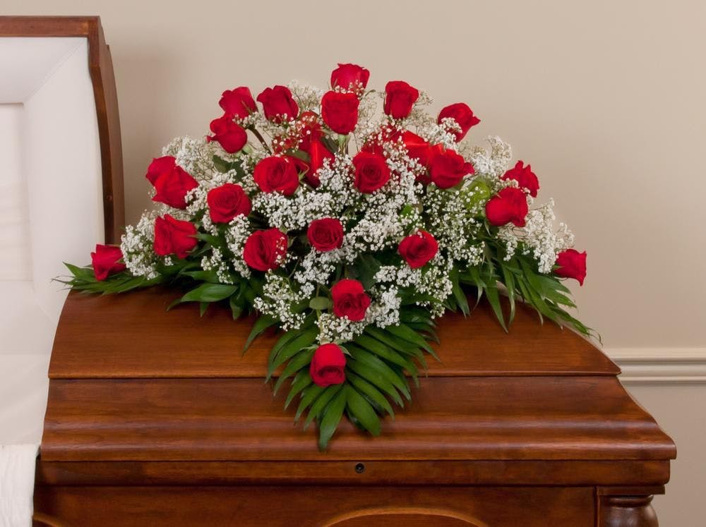 Red Rose With Baby's Breath Casket Spray